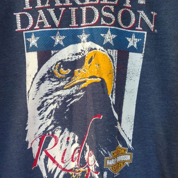 Size 3X Ladies Daytona Harley Davidson Eagle Blue/Bling V Neck Tee - Picture 2 of 7